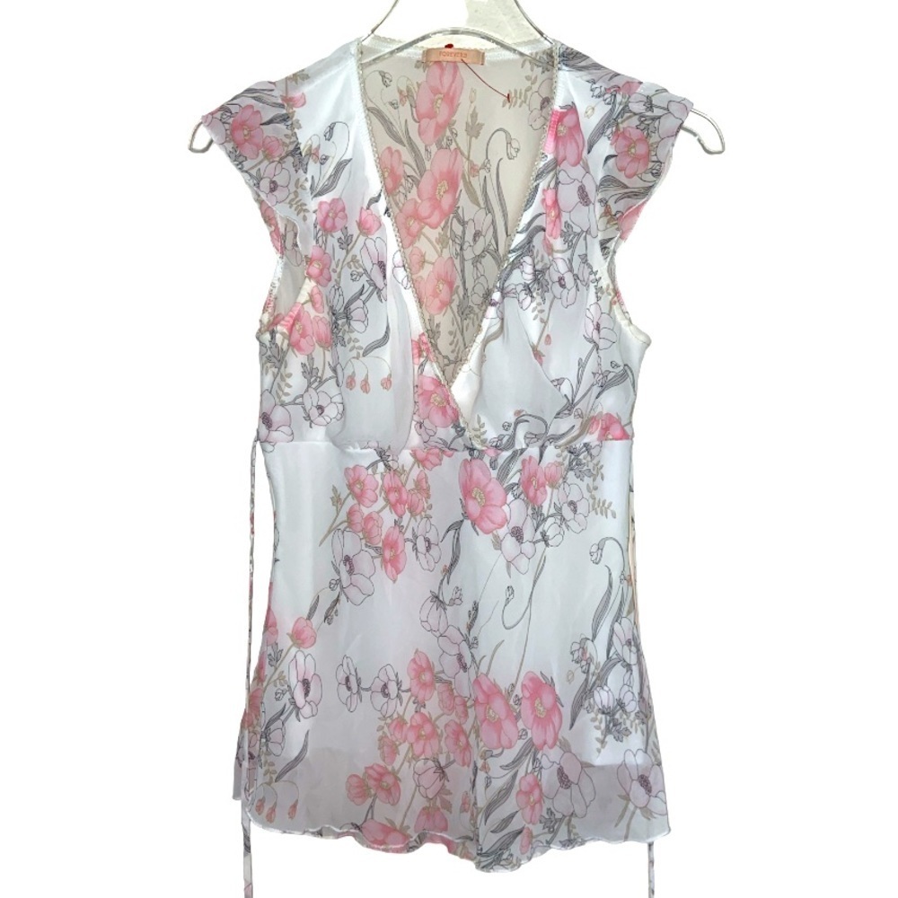 Forever 21 Sheer Pink Floral Pullover Top Size Large